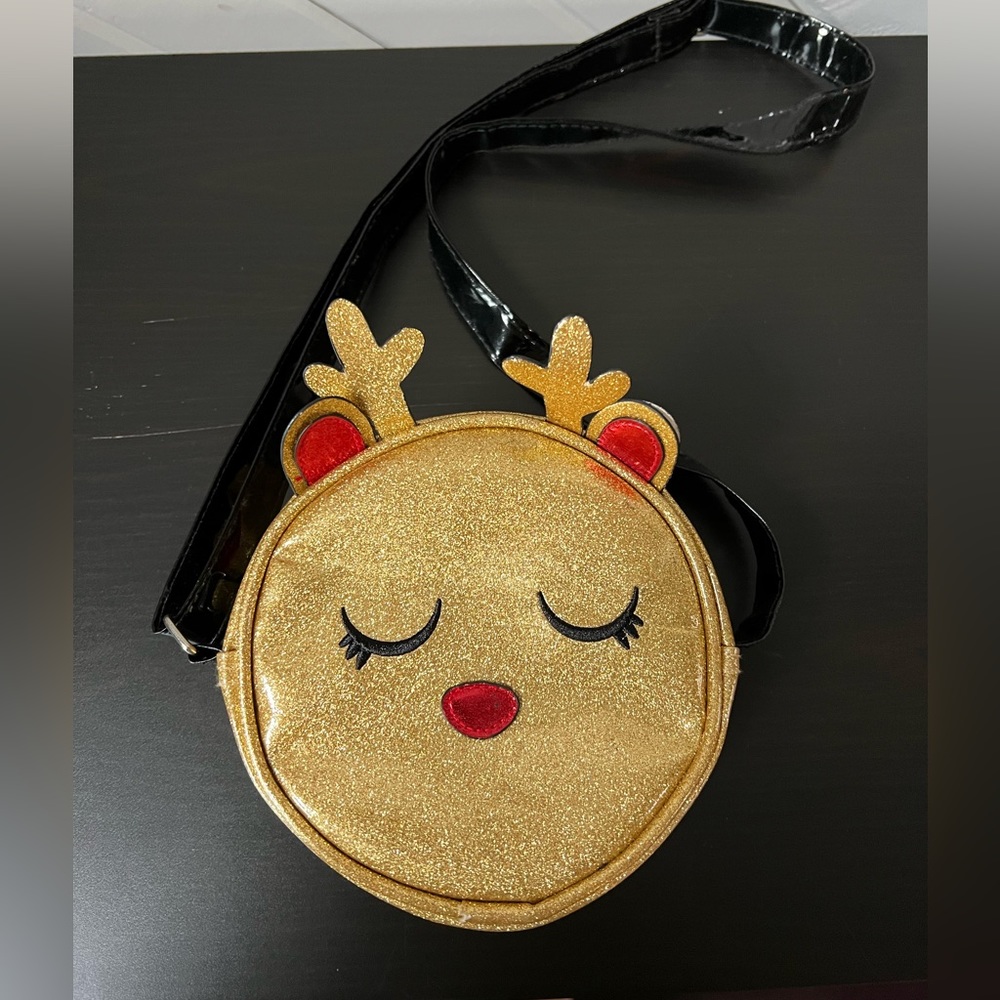 Girls Gold Holiday Reindeer Purse